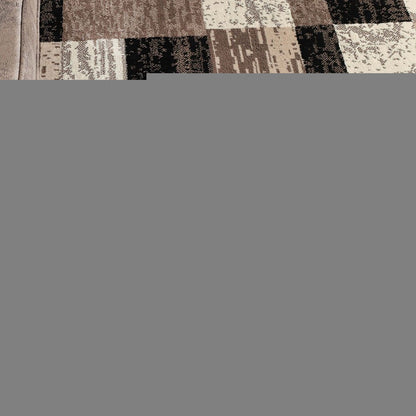 8' Black Brown And Beige Patchwork Round Rug
