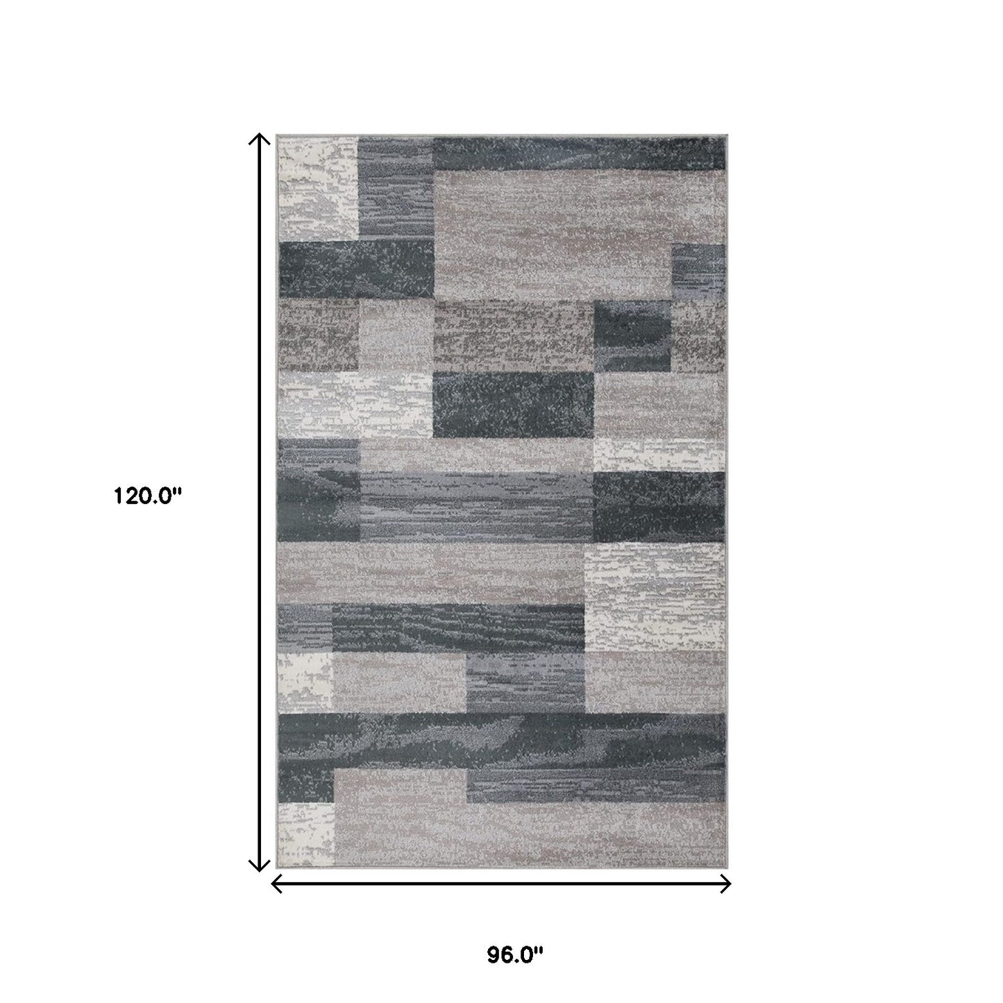 8' X 10' Blue And Taupe Patchwork Power Loom Stain Resistant Area Rug