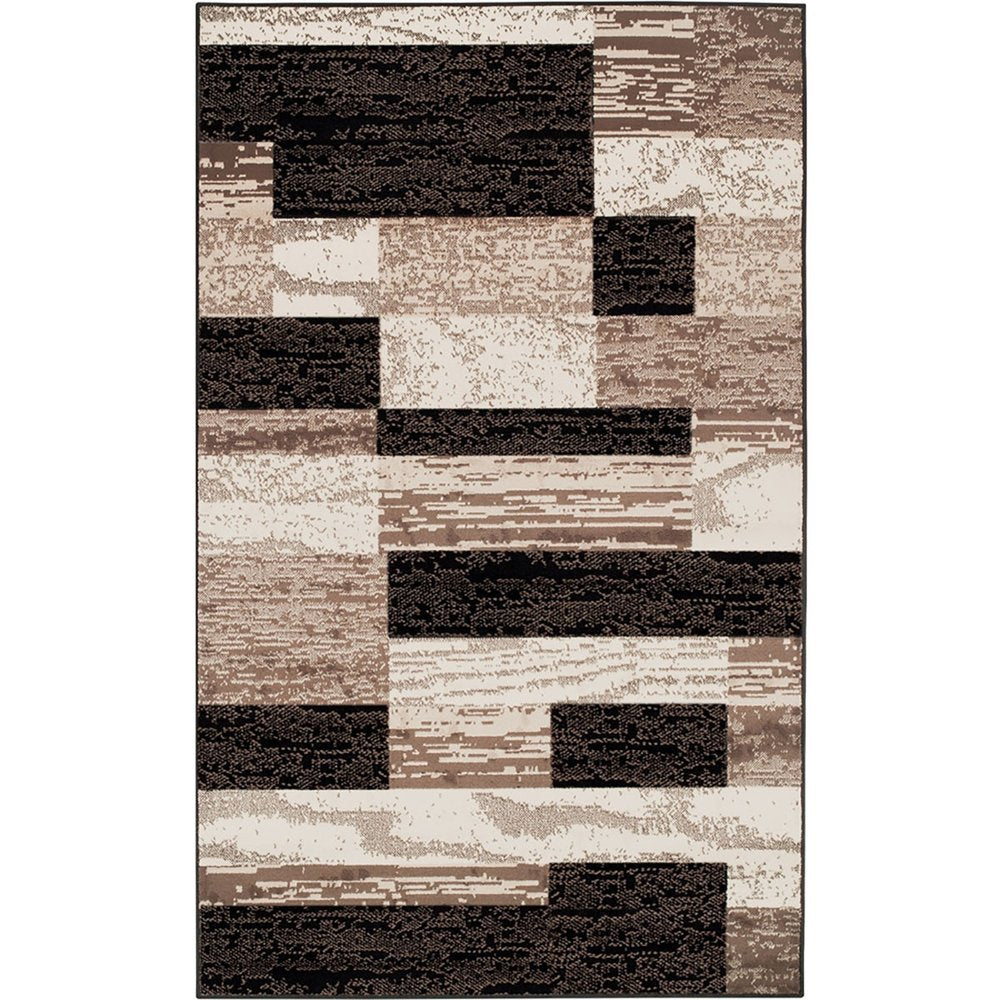 8' X 10' Black Brown And Beige Patchwork Area Rug