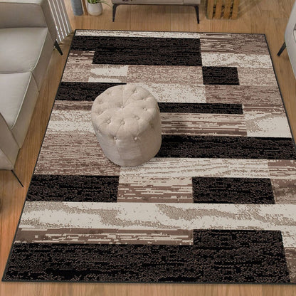 8' X 10' Black Brown And Beige Patchwork Area Rug