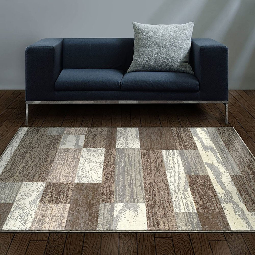 8' X 10' Blue And Ivory Patchwork Area Rug