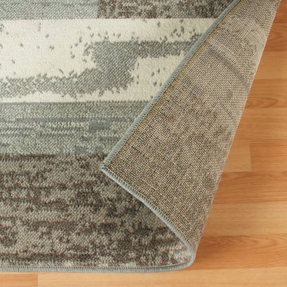 8' X 10' Blue And Ivory Patchwork Area Rug