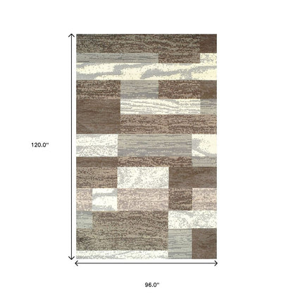 8' X 10' Blue And Ivory Patchwork Area Rug
