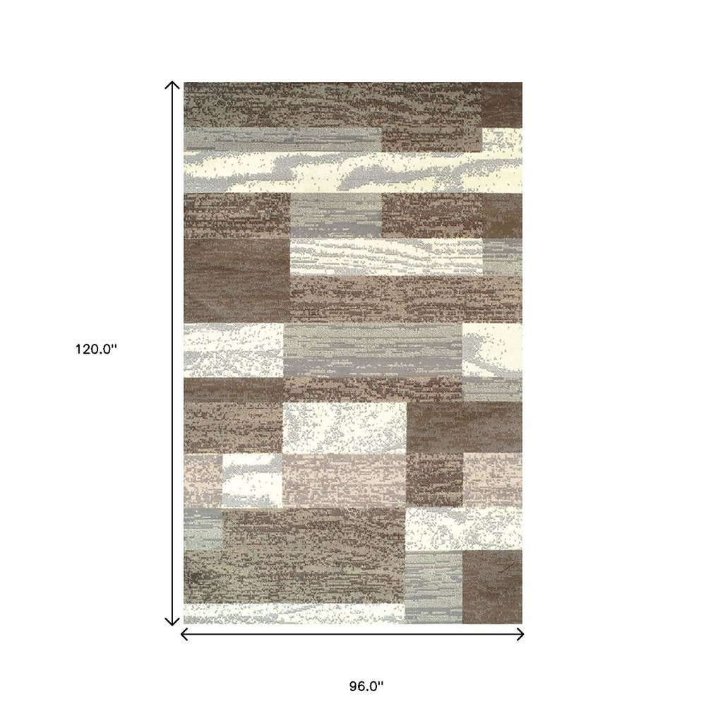 8' X 10' Blue And Ivory Patchwork Area Rug