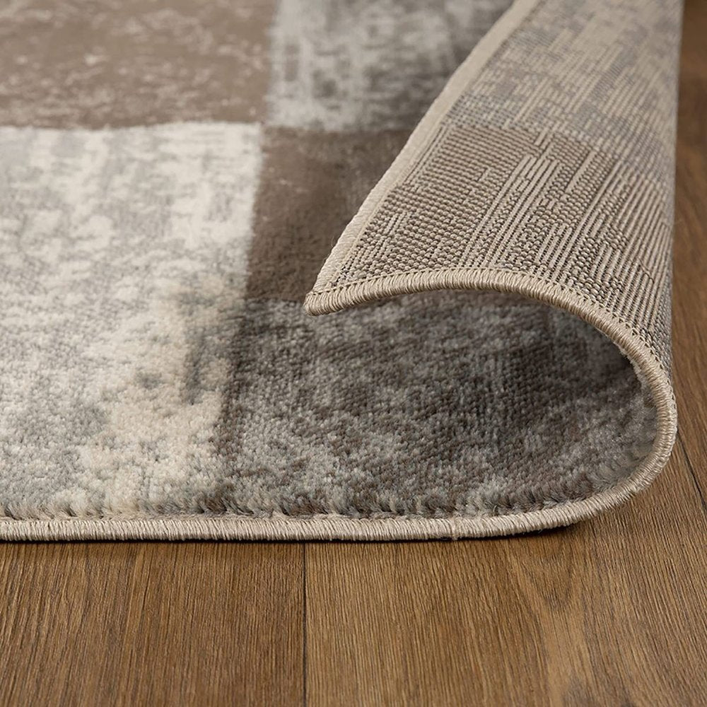 8' X 10' Beige Slate Gray And Brown Patchwork Area Rug