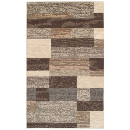 9' X 12' Beige Slate Gray And Brown Patchwork Area Rug