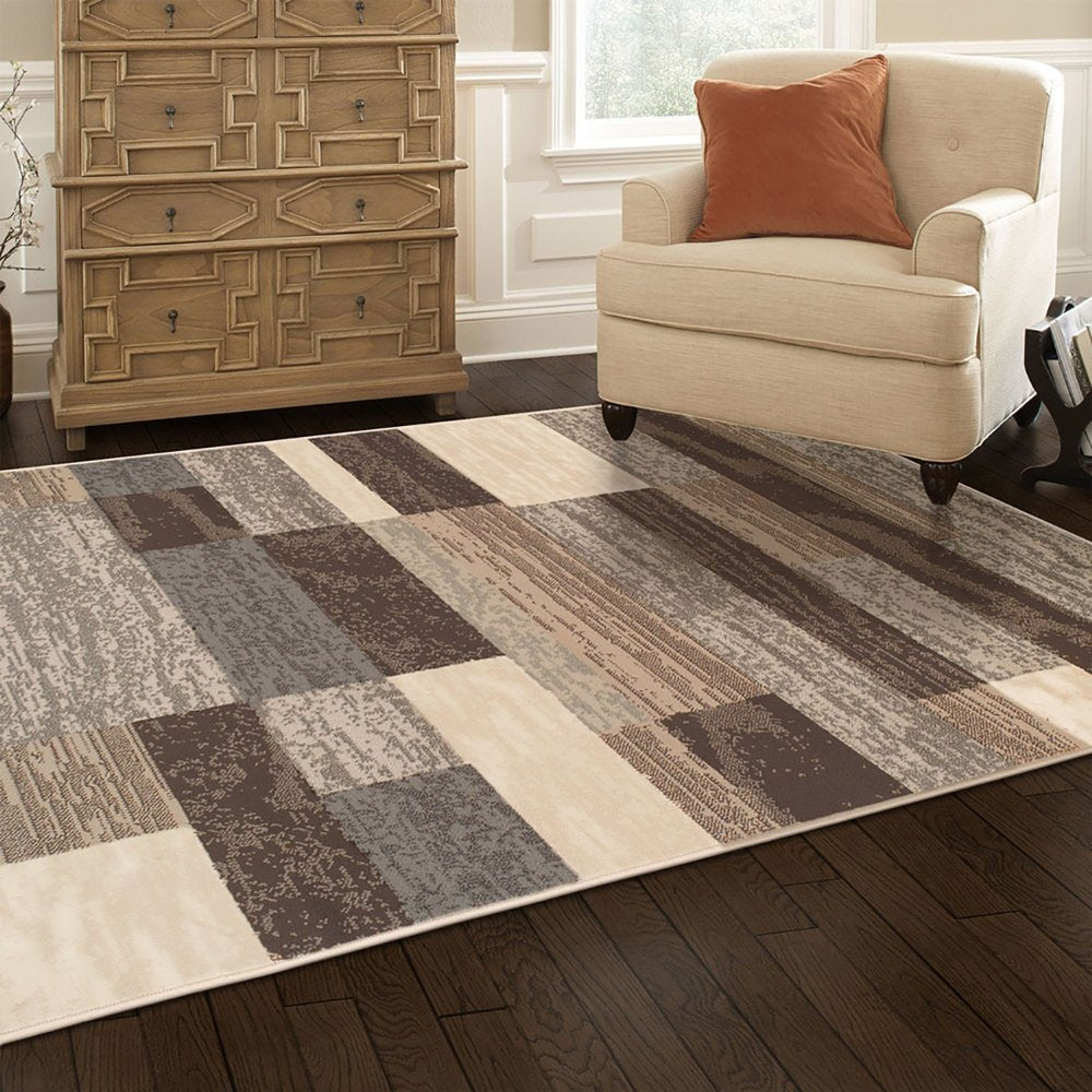 9' X 12' Beige Slate Gray And Brown Patchwork Area Rug