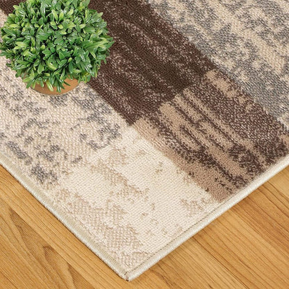 9' X 12' Beige Slate Gray And Brown Patchwork Area Rug