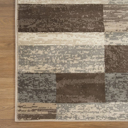 9' X 12' Beige Slate Gray And Brown Patchwork Area Rug