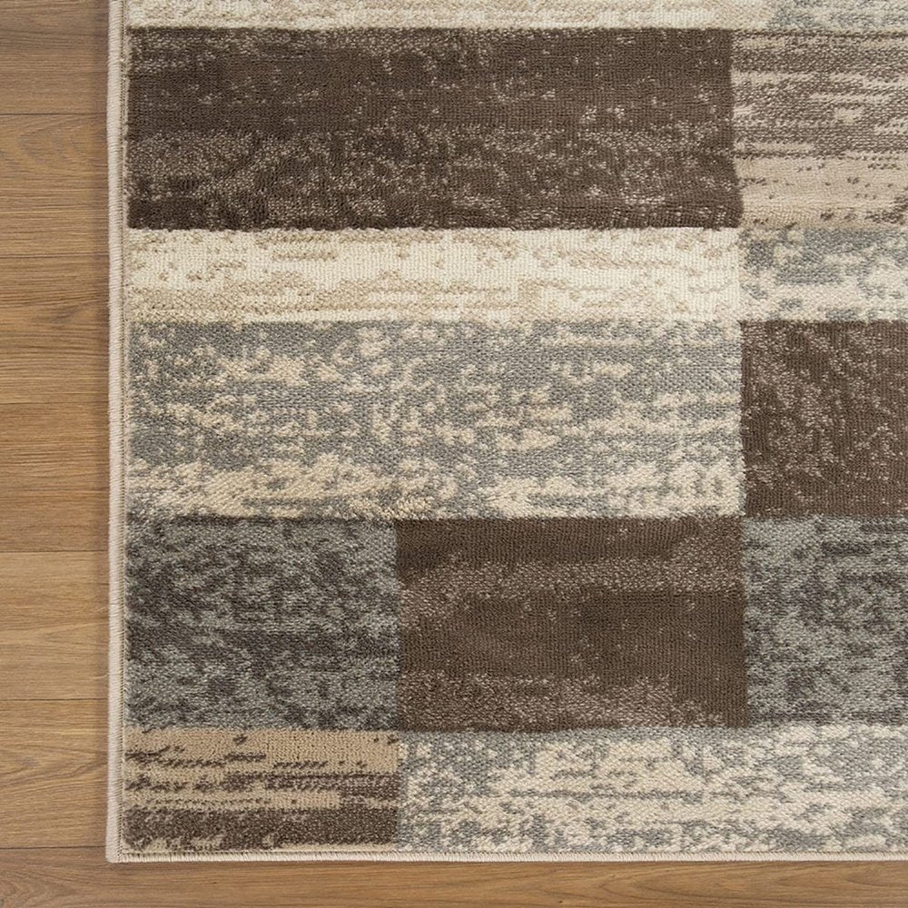 9' X 12' Beige Slate Gray And Brown Patchwork Area Rug