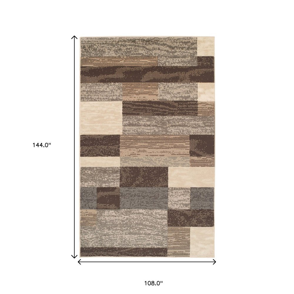 9' X 12' Beige Slate Gray And Brown Patchwork Area Rug
