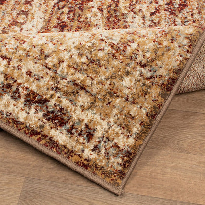 8' Gold And Maroon Abstract Distressed Runner Rug