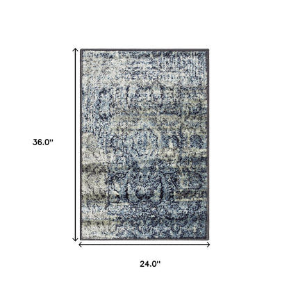 2' X 3' Taupe Abstract Power Loom Distressed Stain Resistant Area Rug