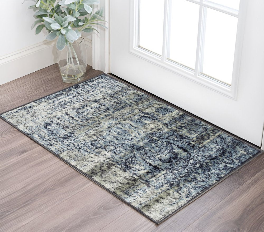 2' X 3' Taupe Abstract Power Loom Distressed Stain Resistant Area Rug
