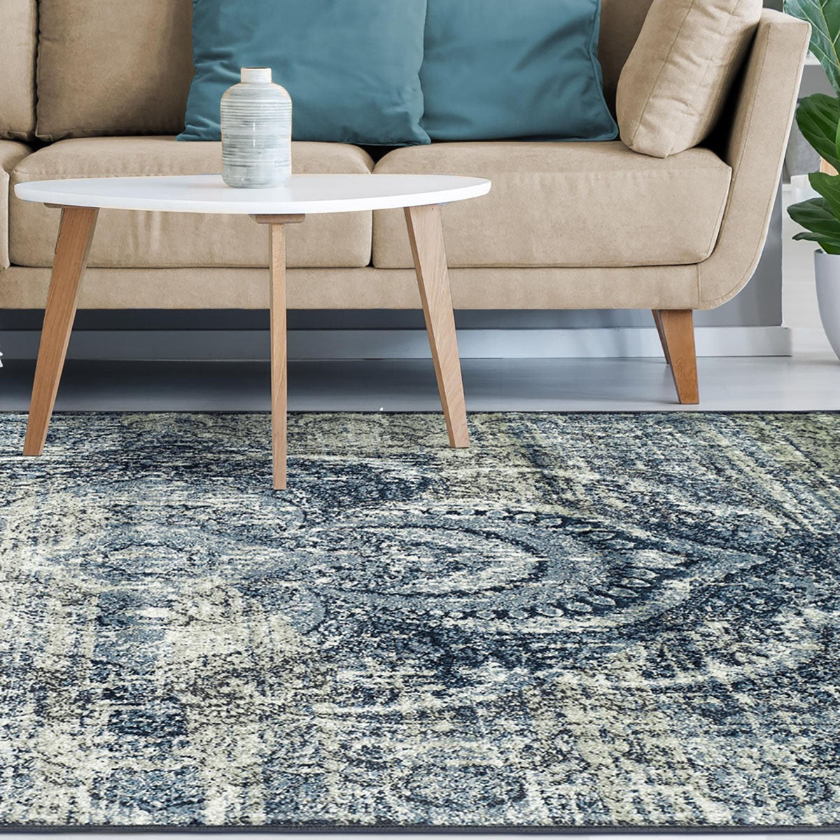4' X 6' Taupe Abstract Power Loom Distressed Stain Resistant Area Rug