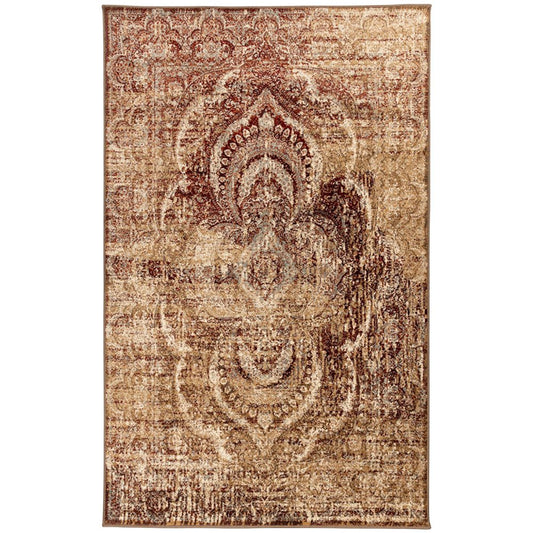 9' X 12' Gold And Maroon Abstract Distressed Area Rug