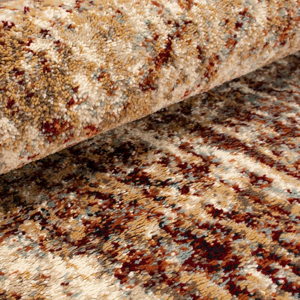 9' X 12' Gold And Maroon Abstract Distressed Area Rug