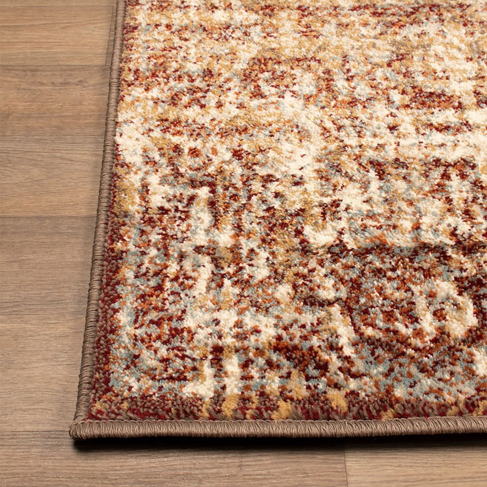 9' X 12' Gold And Maroon Abstract Distressed Area Rug