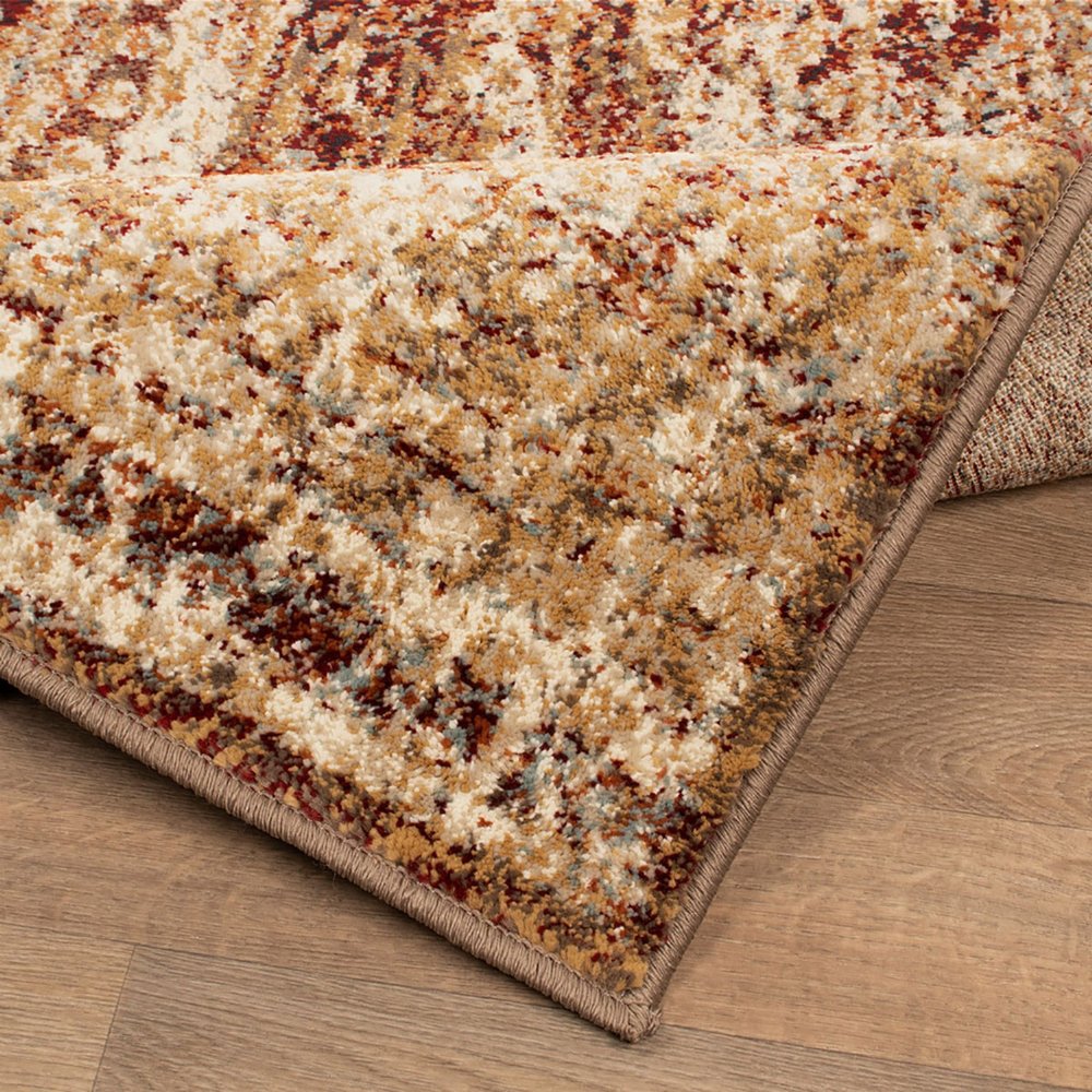 9' X 12' Gold And Maroon Abstract Distressed Area Rug
