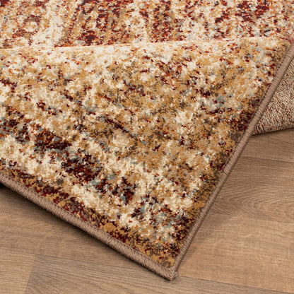 9' X 12' Gold And Maroon Abstract Distressed Area Rug