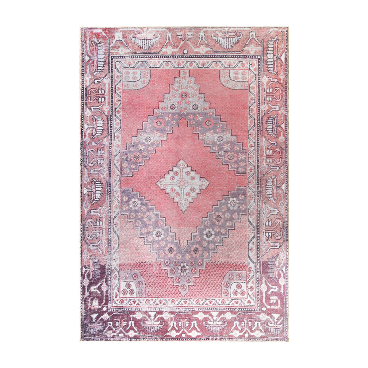 5' X 8' Pink Geometric Power Loom Distressed Stain Resistant Non Skid Area Rug