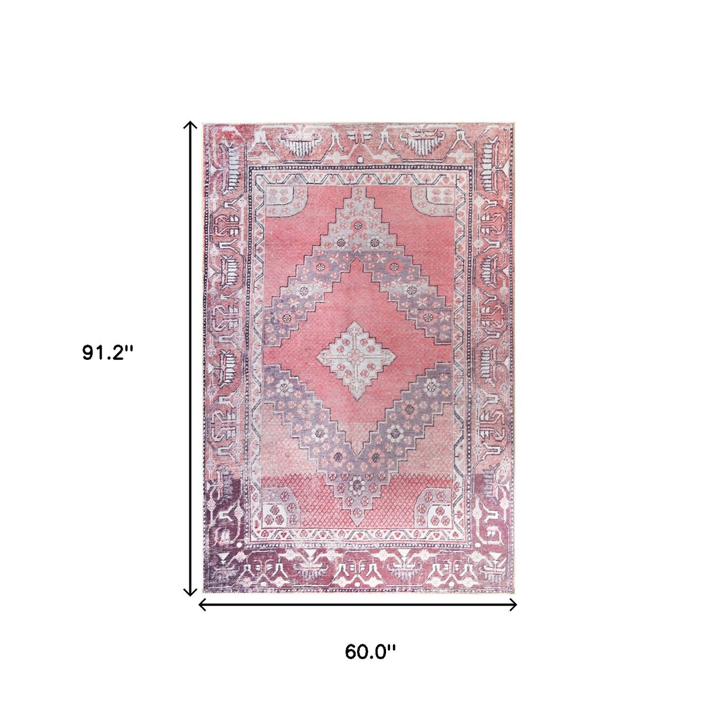 5' X 8' Pink Geometric Power Loom Distressed Stain Resistant Non Skid Area Rug