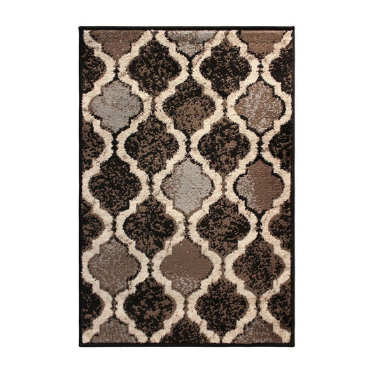 2' X 3' Brown Black And Ivory Quatrefoil Distressed Area Rug