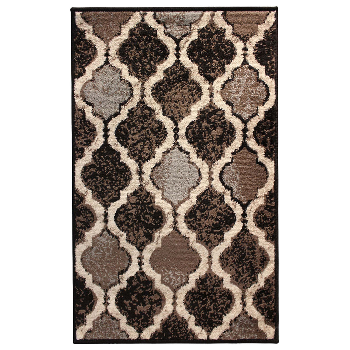 3' X 5' Chocolate Quatrefoil Power Loom Distressed Stain Resistant Area Rug
