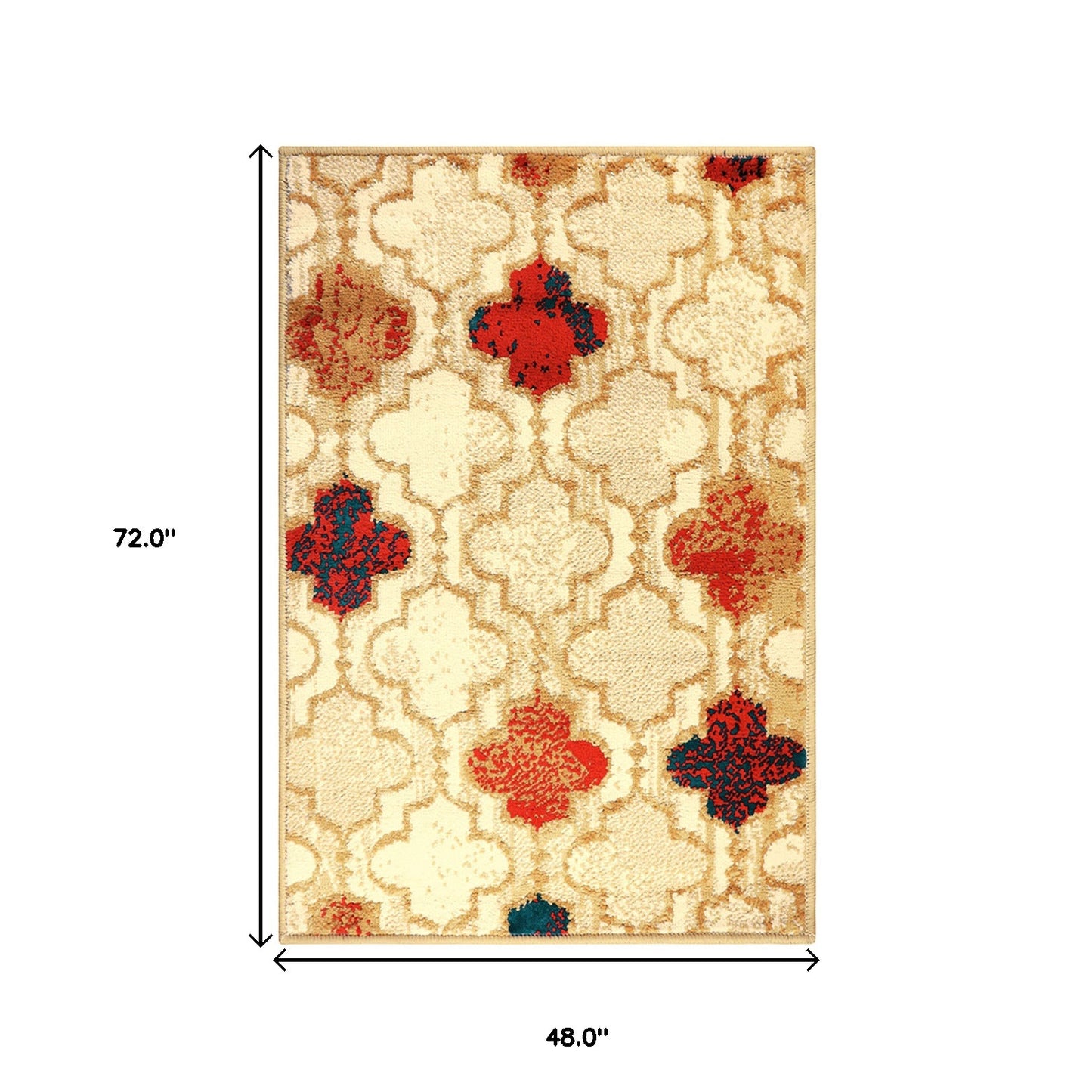 4' X 6' Beige Quatrefoil Power Loom Distressed Stain Resistant Area Rug