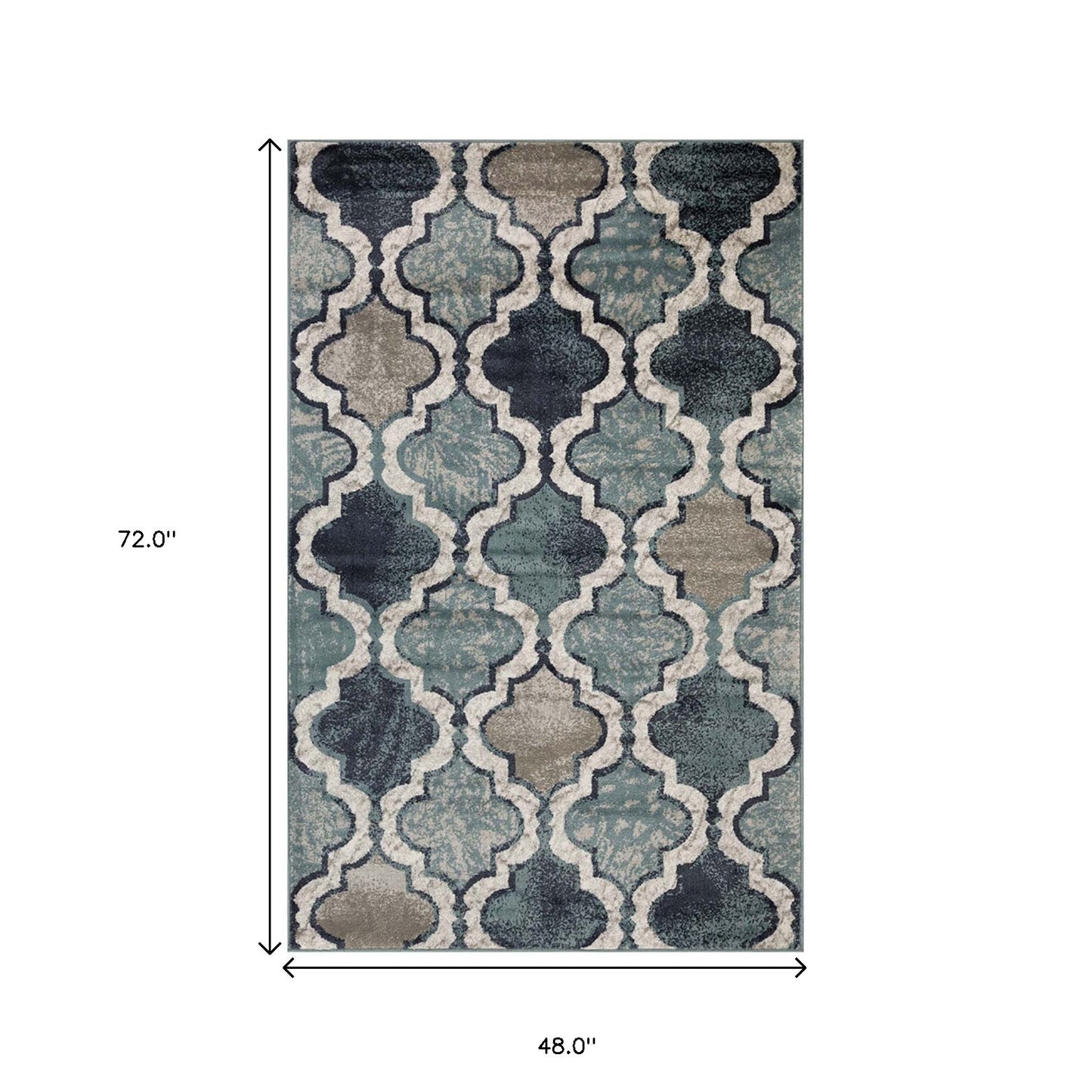 4' X 6' Deep Royal Quatrefoil Power Loom Distressed Stain Resistant Area Rug