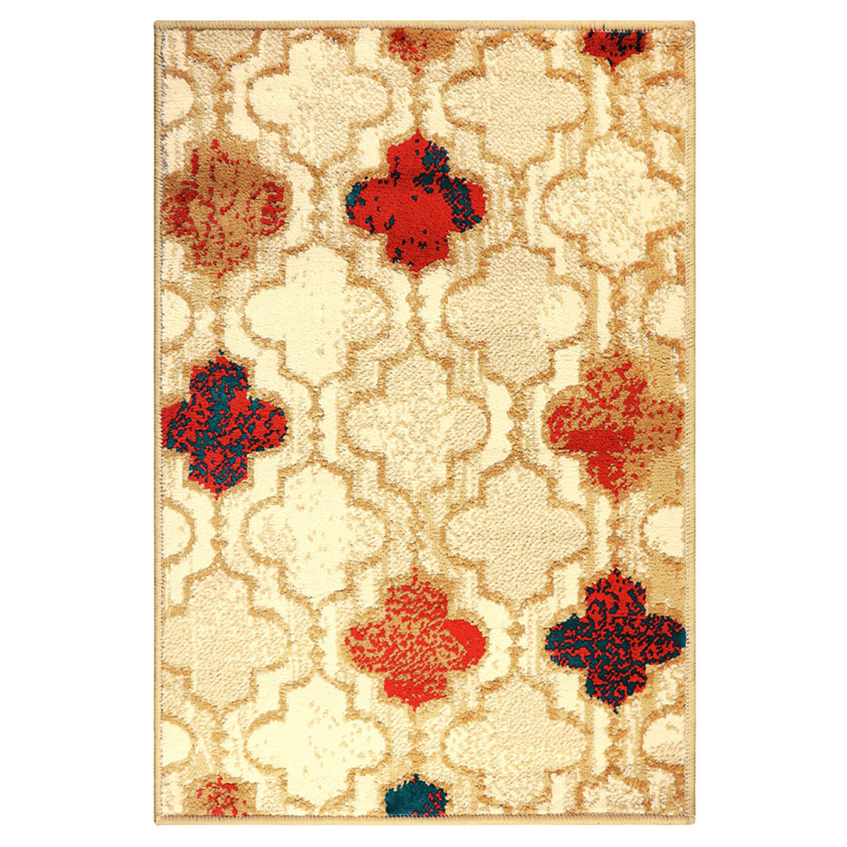 5' X 8' Beige Quatrefoil Power Loom Distressed Stain Resistant Area Rug