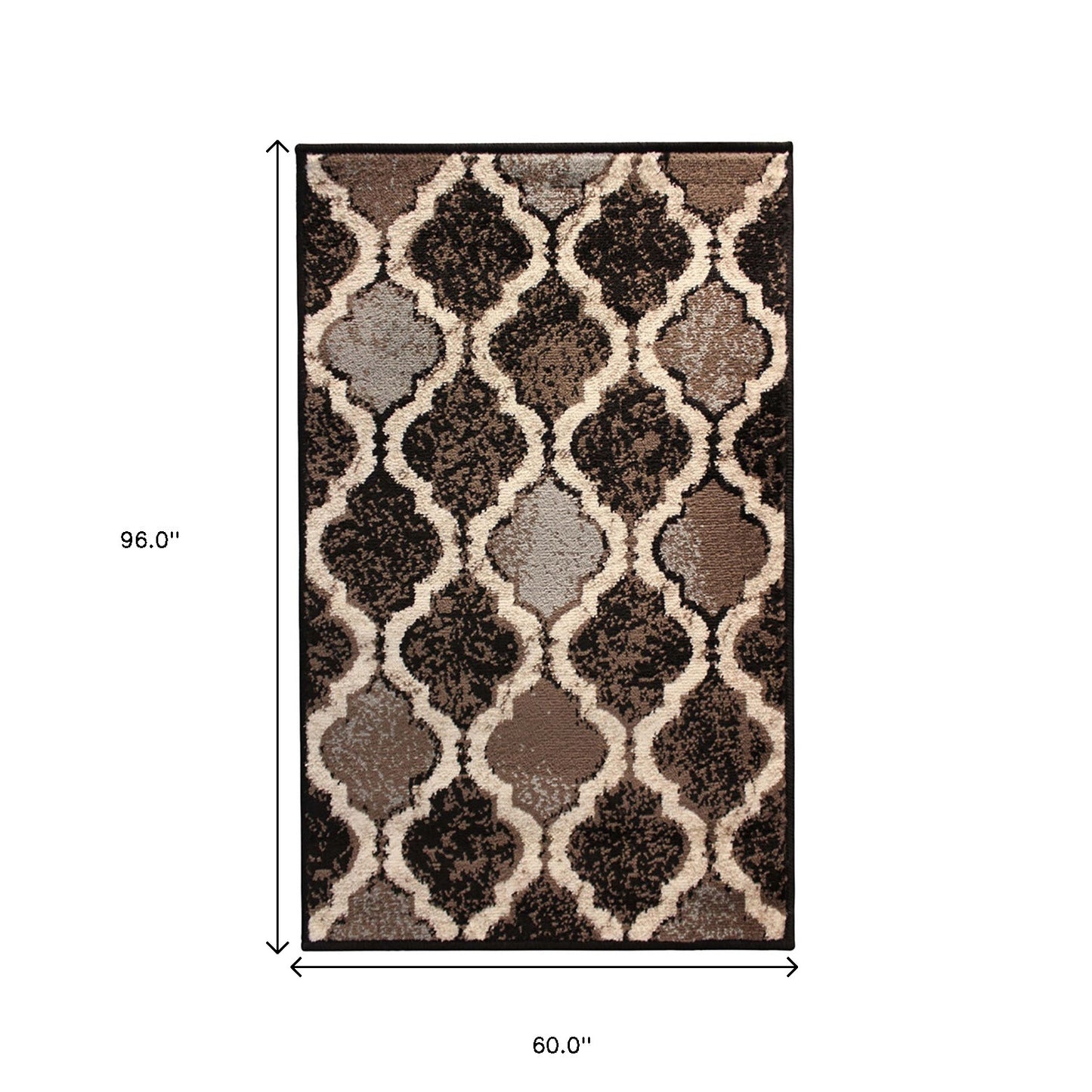 5' X 8' Chocolate Quatrefoil Power Loom Distressed Stain Resistant Area Rug