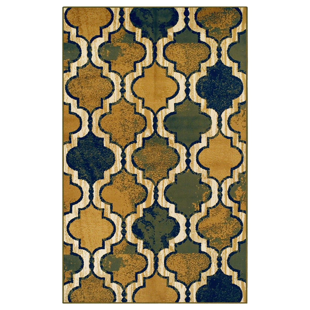 5' X 8' Green Quatrefoil Power Loom Distressed Stain Resistant Area Rug