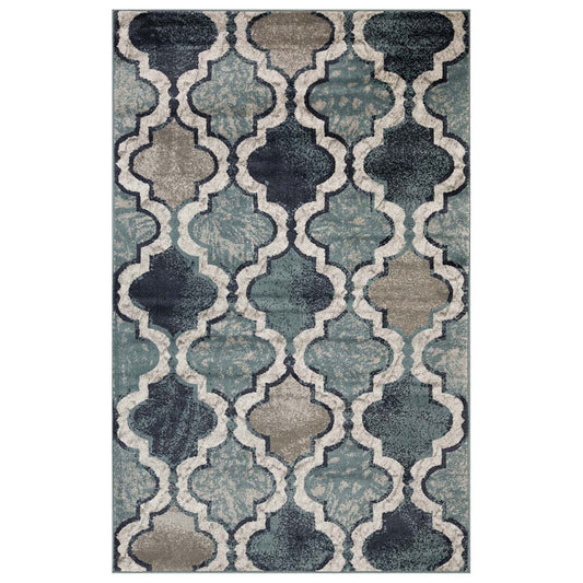 7' X 9' Deep Royal Quatrefoil Power Loom Distressed Stain Resistant Area Rug