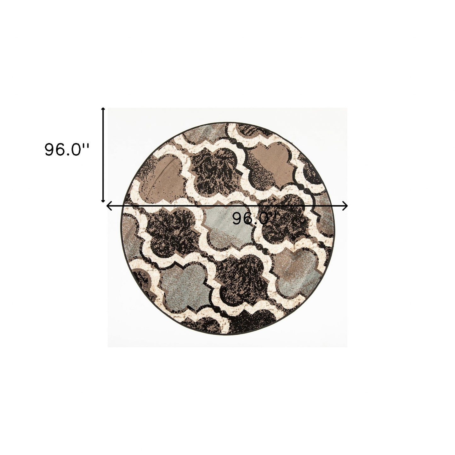 8' Round Chocolate Round Quatrefoil Power Loom Distressed Stain Resistant Area Rug