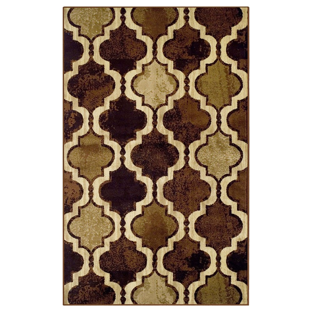 8' X 10' Coffee Beige And Black Quatrefoil Distressed Area Rug