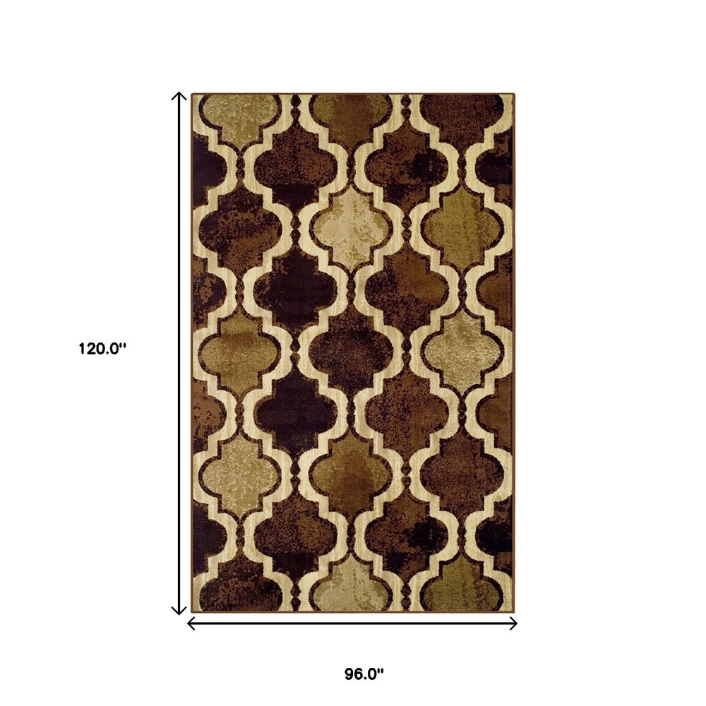 8' X 10' Coffee Beige And Black Quatrefoil Distressed Area Rug