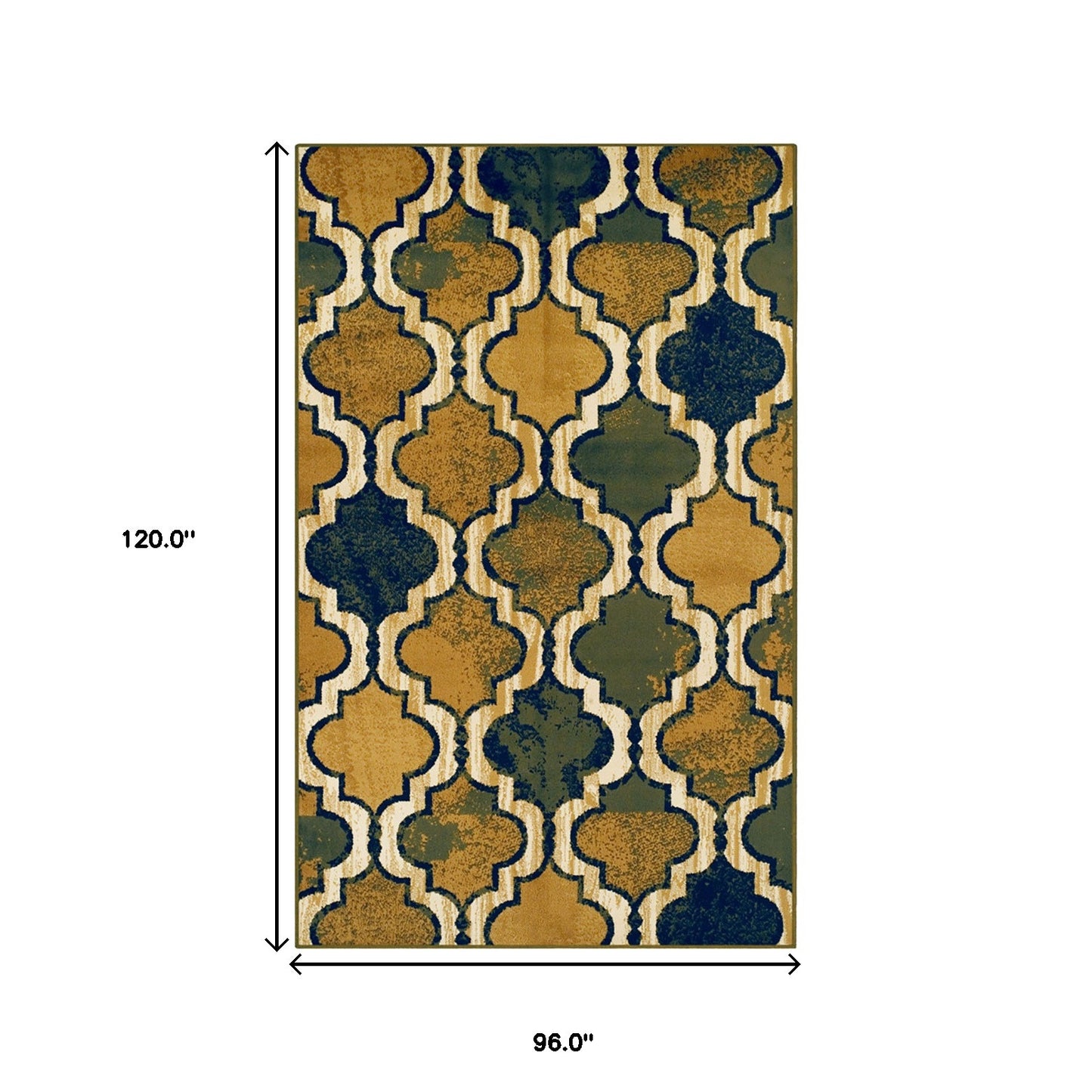 8' X 10' Green Quatrefoil Power Loom Distressed Stain Resistant Area Rug