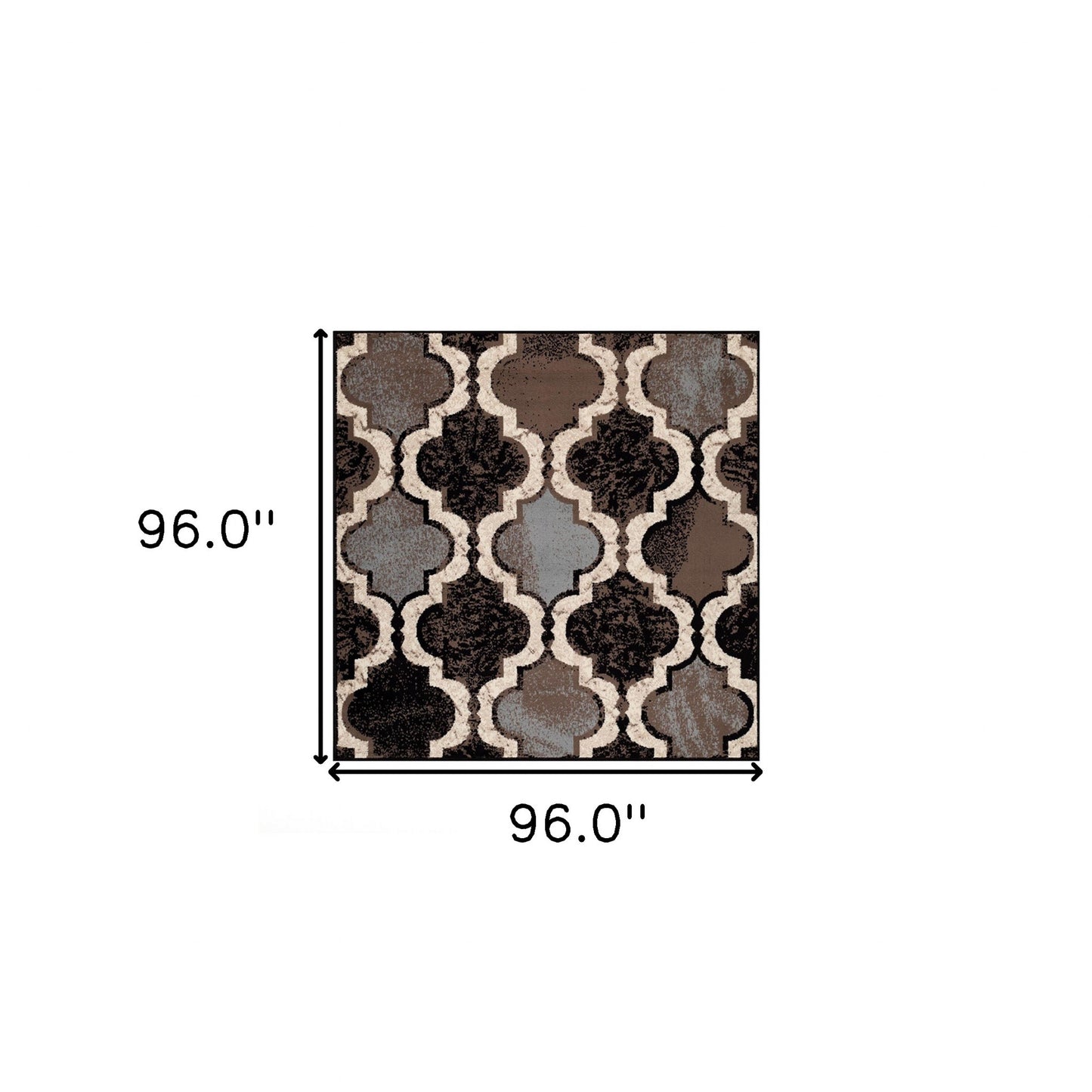 8' Square Chocolate Square Quatrefoil Power Loom Distressed Stain Resistant Area Rug