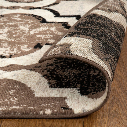 8' Ivory Brown And Black Quatrefoil Distressed Square Rug