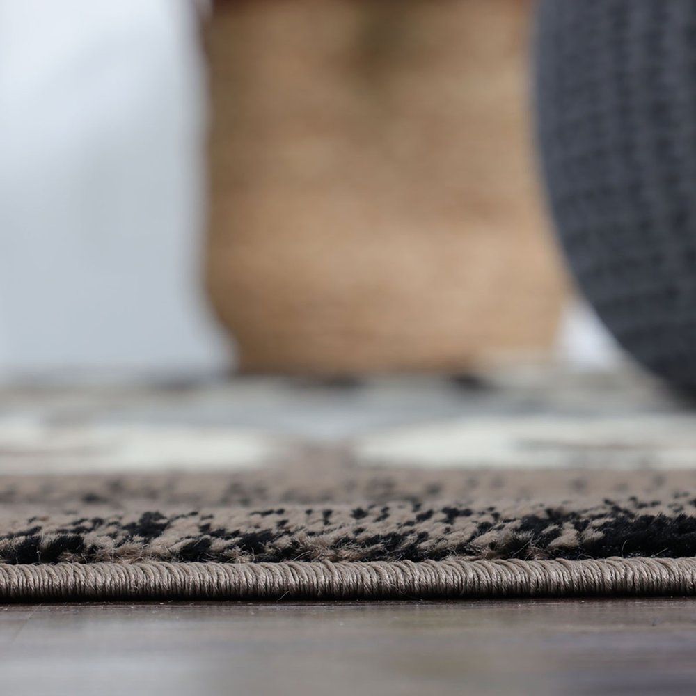 8' Ivory Brown And Black Quatrefoil Distressed Square Rug