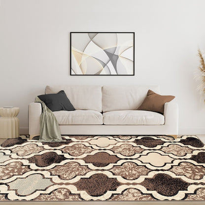 9' X 12' Ivory Brown And Black Quatrefoil Distressed Area Rug