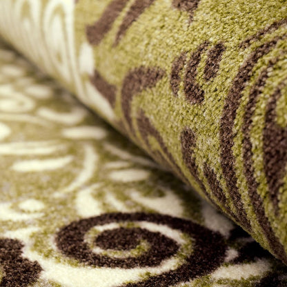 2' X 3' Brown Green And Ivory Floral Medallion Area Rug