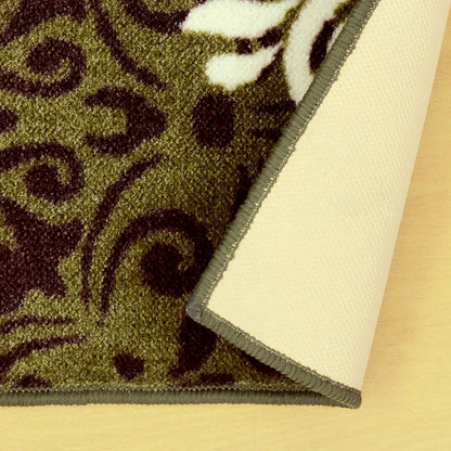 2' X 3' Brown Green And Ivory Floral Medallion Area Rug