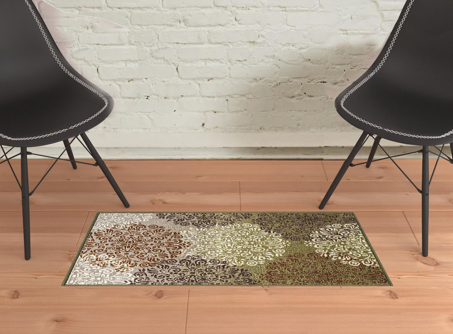 2' X 3' Greens And Browns Floral Power Loom Non Skid Area Rug