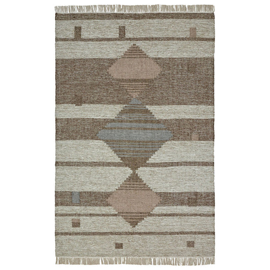 8' X 10' Grey Geometric Flatweave Handmade Stain Resistant Area Rug With Fringe