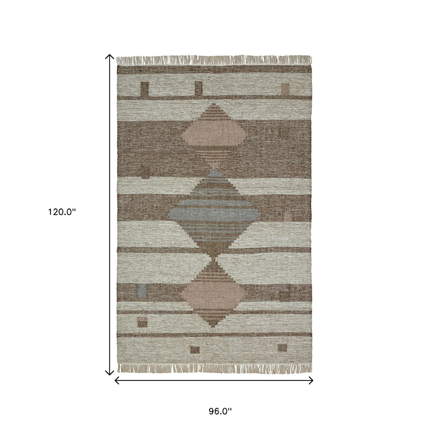 8' X 10' Grey Geometric Flatweave Handmade Stain Resistant Area Rug With Fringe