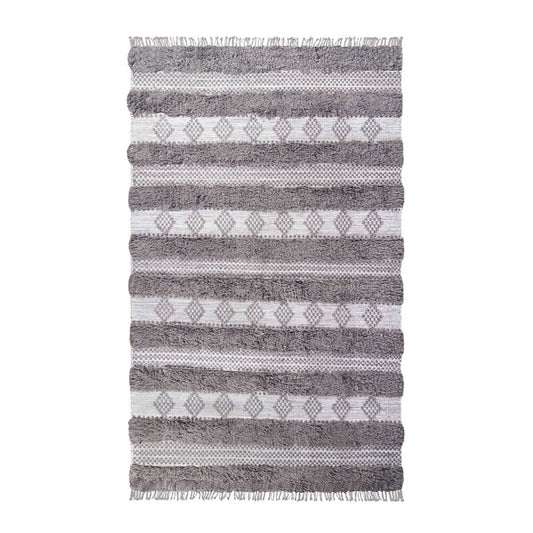 4' X 6' Grey And Silver Wool Striped Flatweave Handmade Stain Resistant Area Rug With Fringe