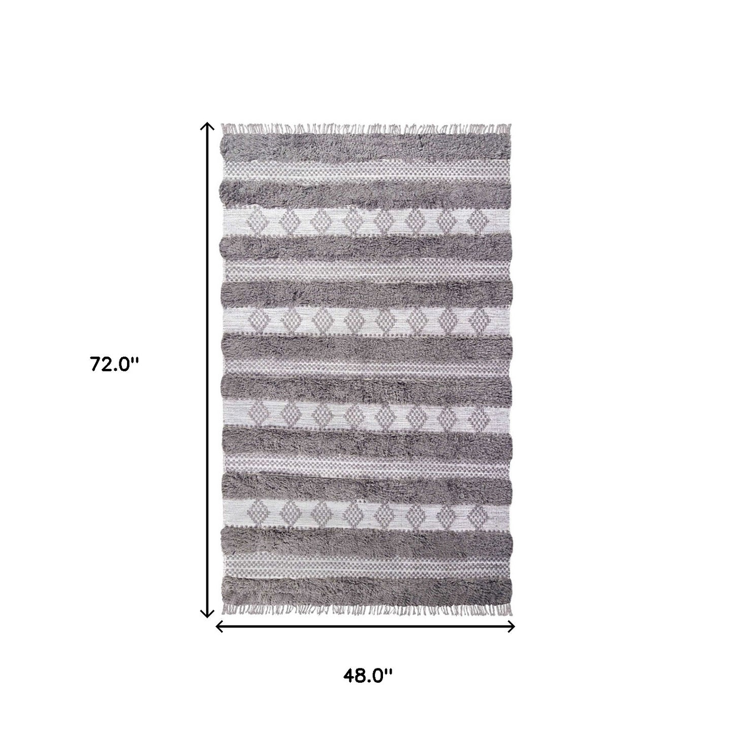 4' X 6' Grey And Silver Wool Striped Flatweave Handmade Stain Resistant Area Rug With Fringe