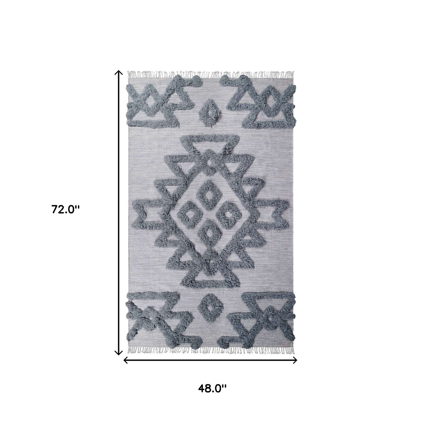 4' X 6' Silver And Grey Wool Geometric Flatweave Handmade Stain Resistant Area Rug With Fringe